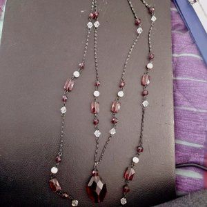 Purple and White glass beads and Pearl bead necklace